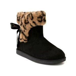 Juicy Couture Black Ankle Boots with Leopard Print Fur